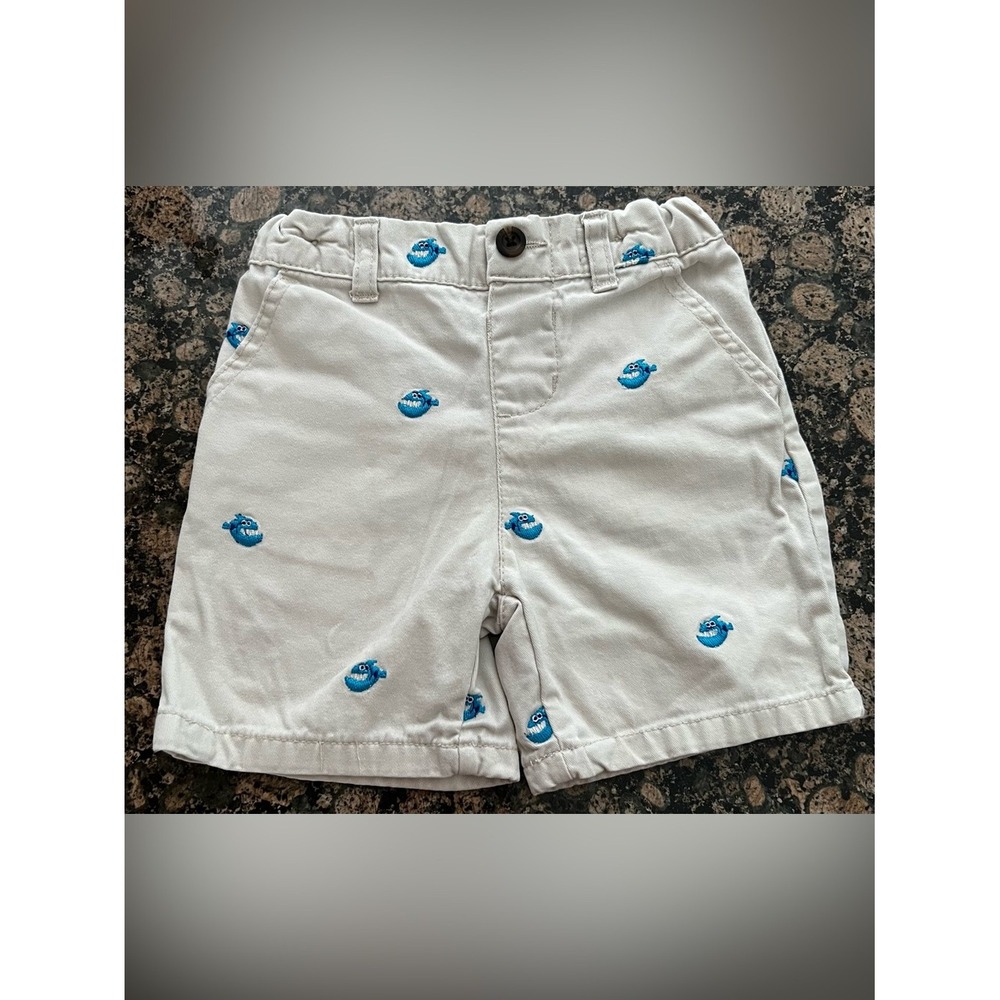The‎ Childrens Place Boys Shark Embroidered Chino Shorts Beige Blue 2T